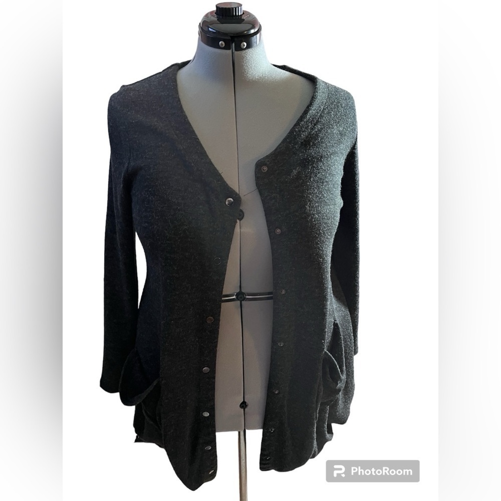 Elena Wang cardigan sweater long line Lagen look duster triangle hemline artsy M